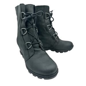 SOREL Joan of Arctic Lace up Wedge booties Ash Brown Leather Women’s 7.5